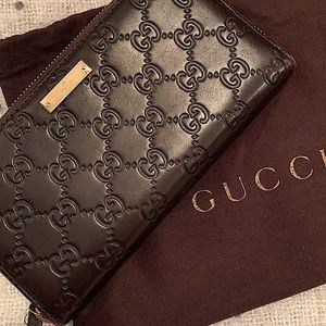 Gucci Guccisima Bree Zip-around Wallet, Dk Brown